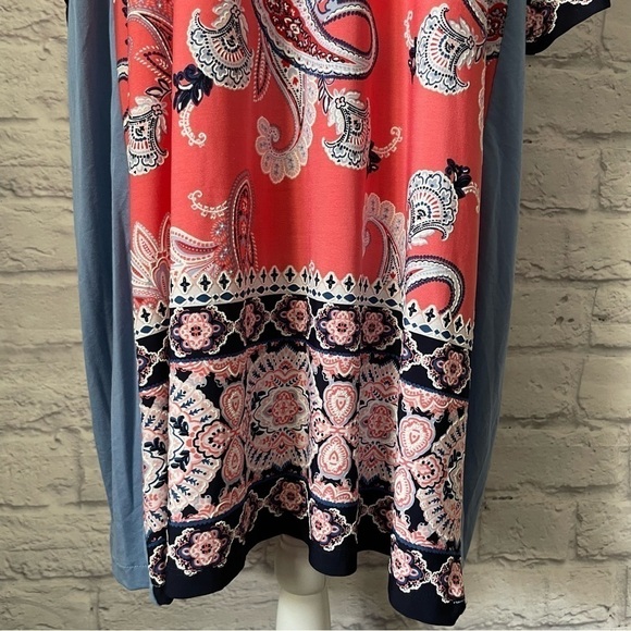 STUDIO One 3/4 Bell Sleeves Paisley Print Shift Crew Neck Midi Dress Size Medium - Picture 6 of 11